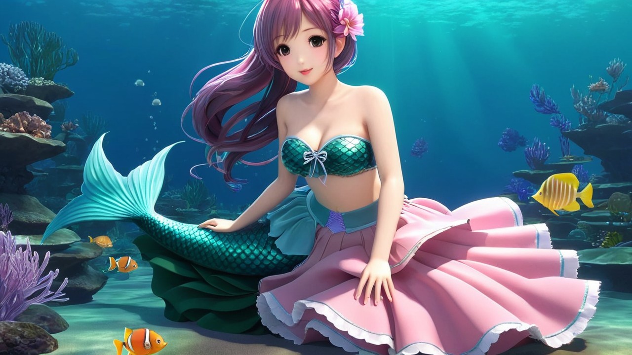 Vibrant Underwater Scene with Mermaid and Coral Reefs