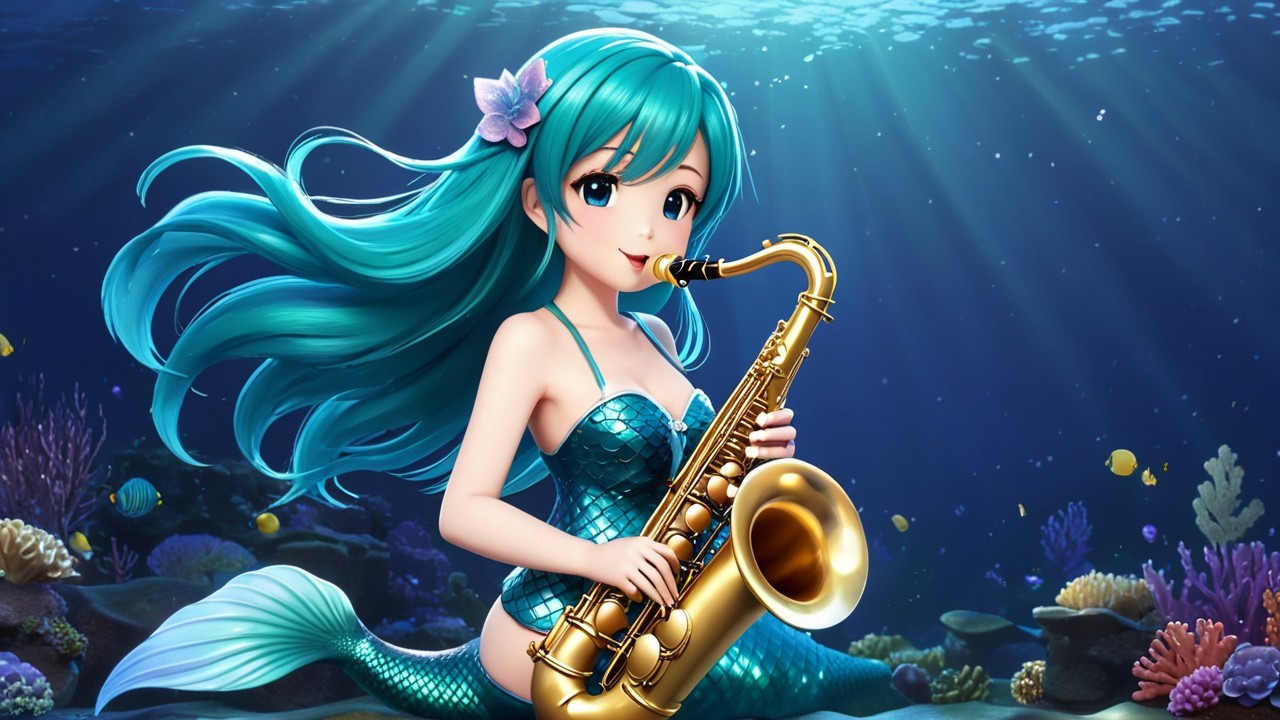 Vibrant Underwater Scene with Mermaid and Coral