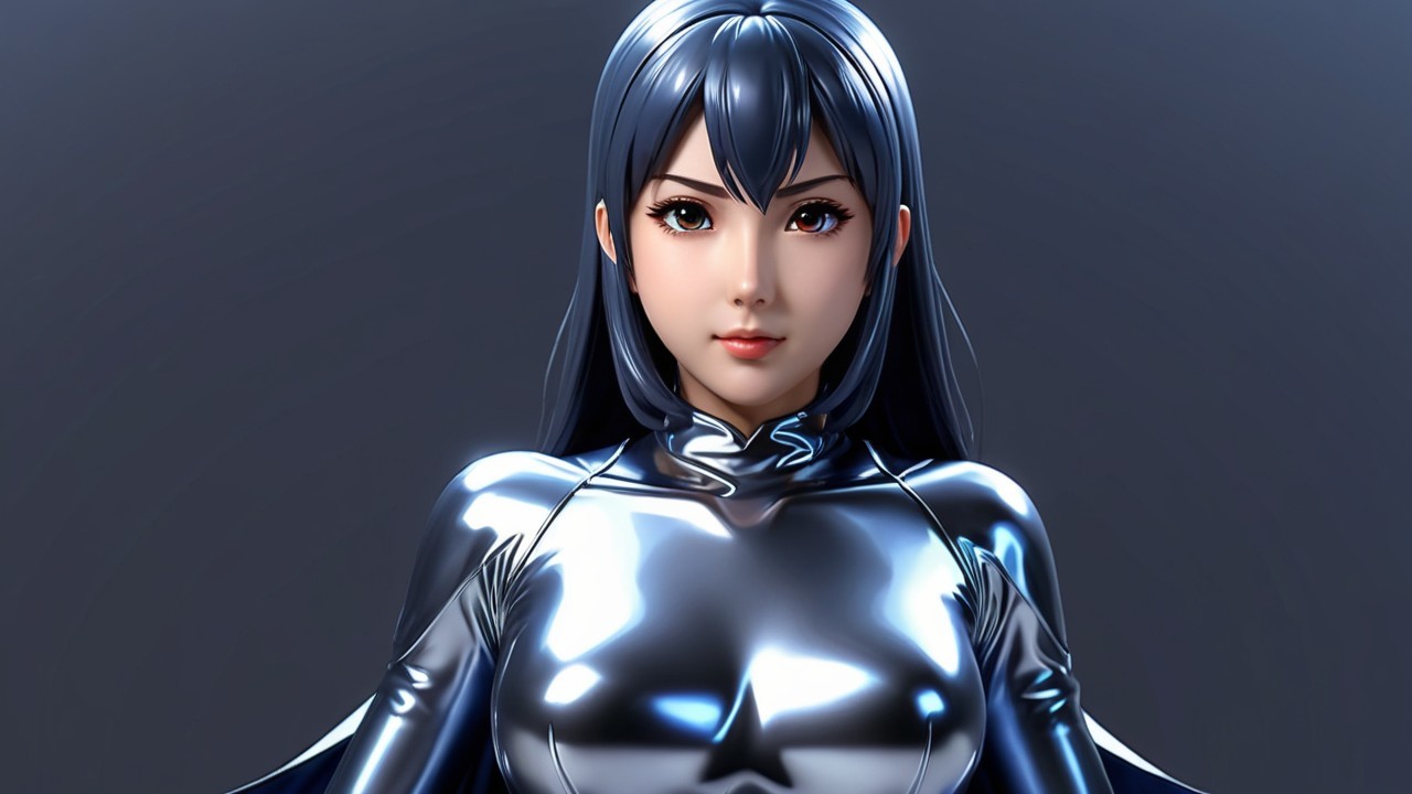 Digital Character with Black Hair in Silver Outfit