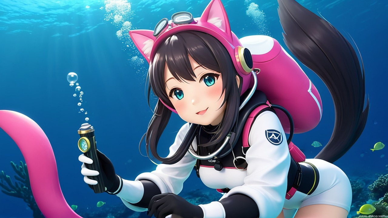 Cheerful Anime Character Exploring Vibrant Underwater Scene