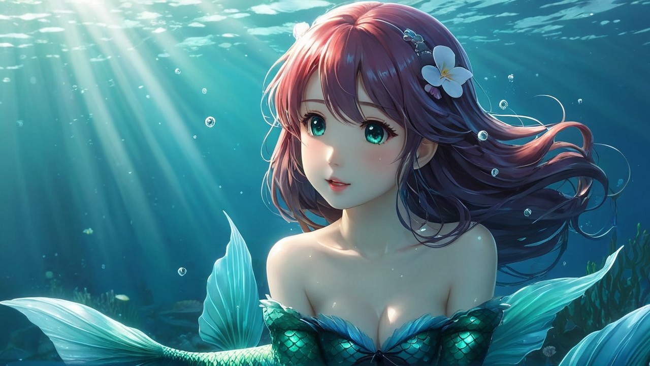 Underwater Scene with Mermaid and Aquatic Environment