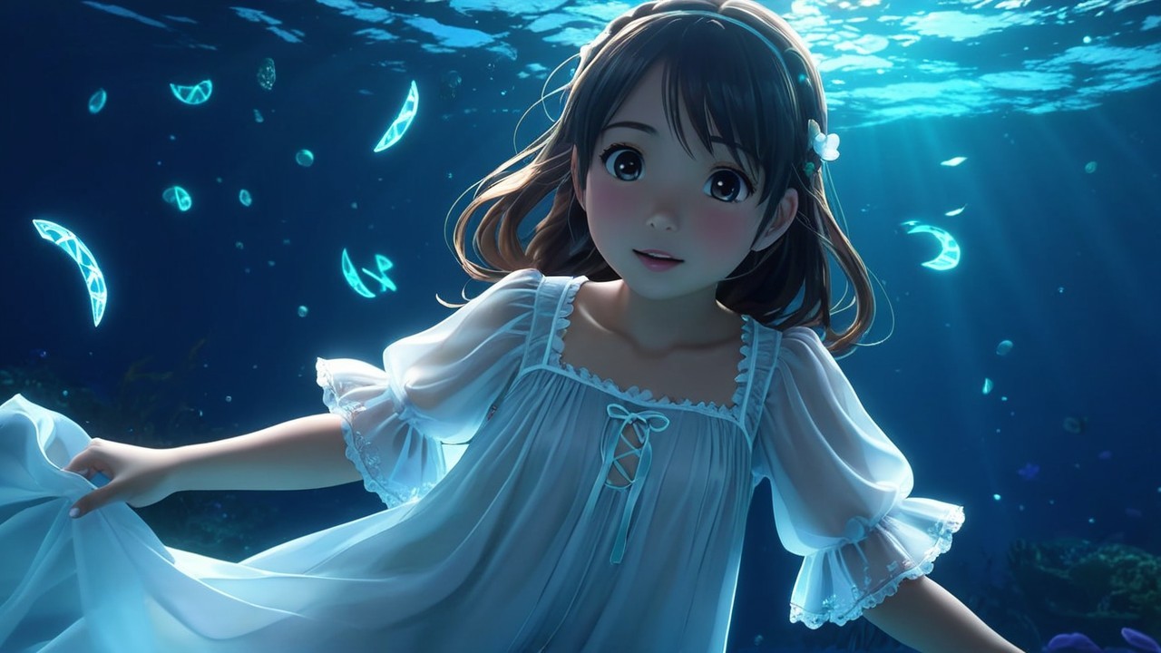 Underwater Scene of a Girl in a White Dress