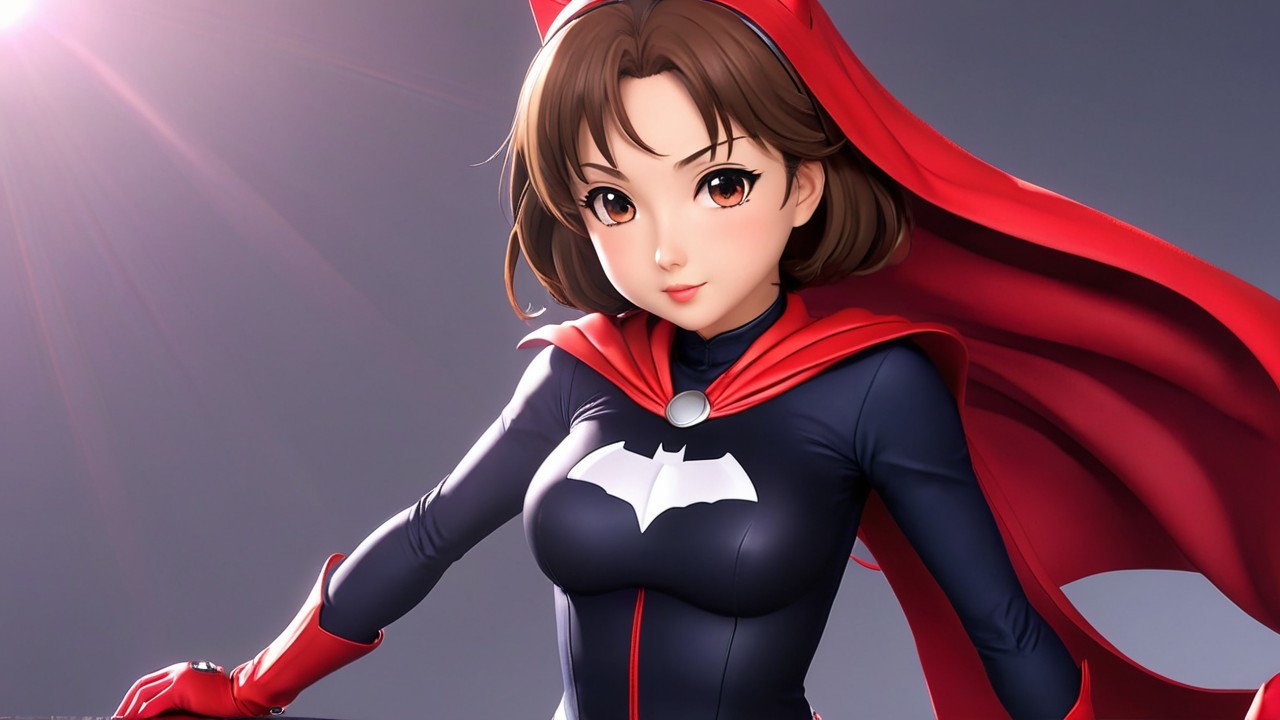 Anime-inspired character in sleek costume with cape