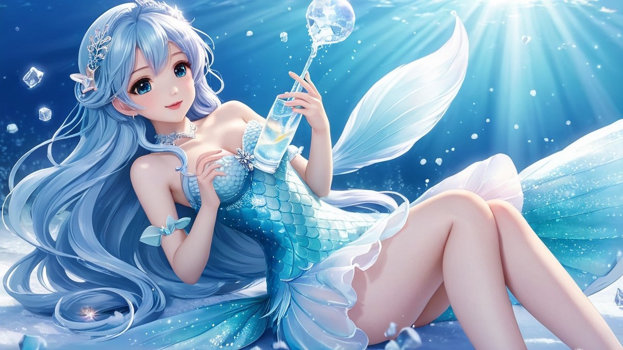 Underwater Scene of a Mermaid with Blue Hair