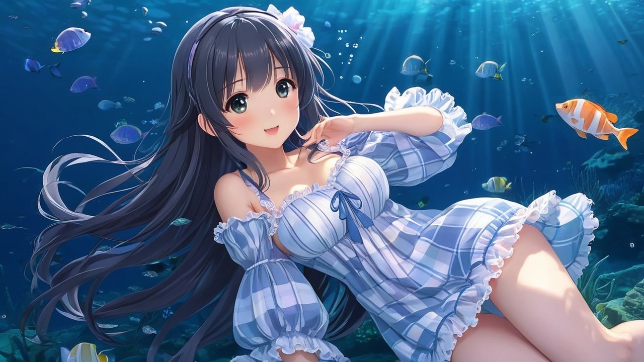 Vibrant Underwater Scene with a Young Girl and Fish