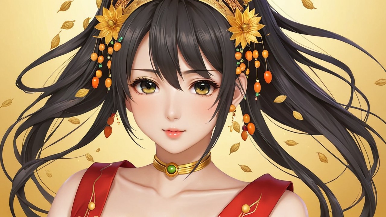 Anime Character with Black Hair and Elegant Attire