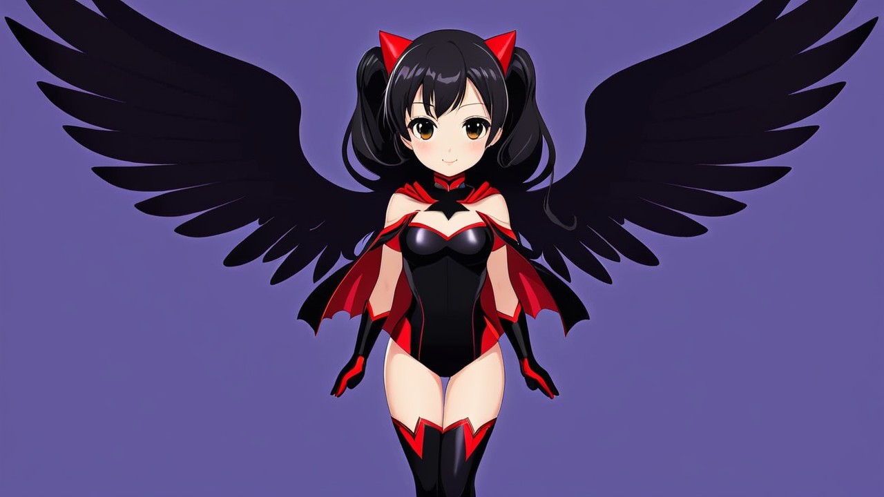 Cute anime character with black pigtails and wings