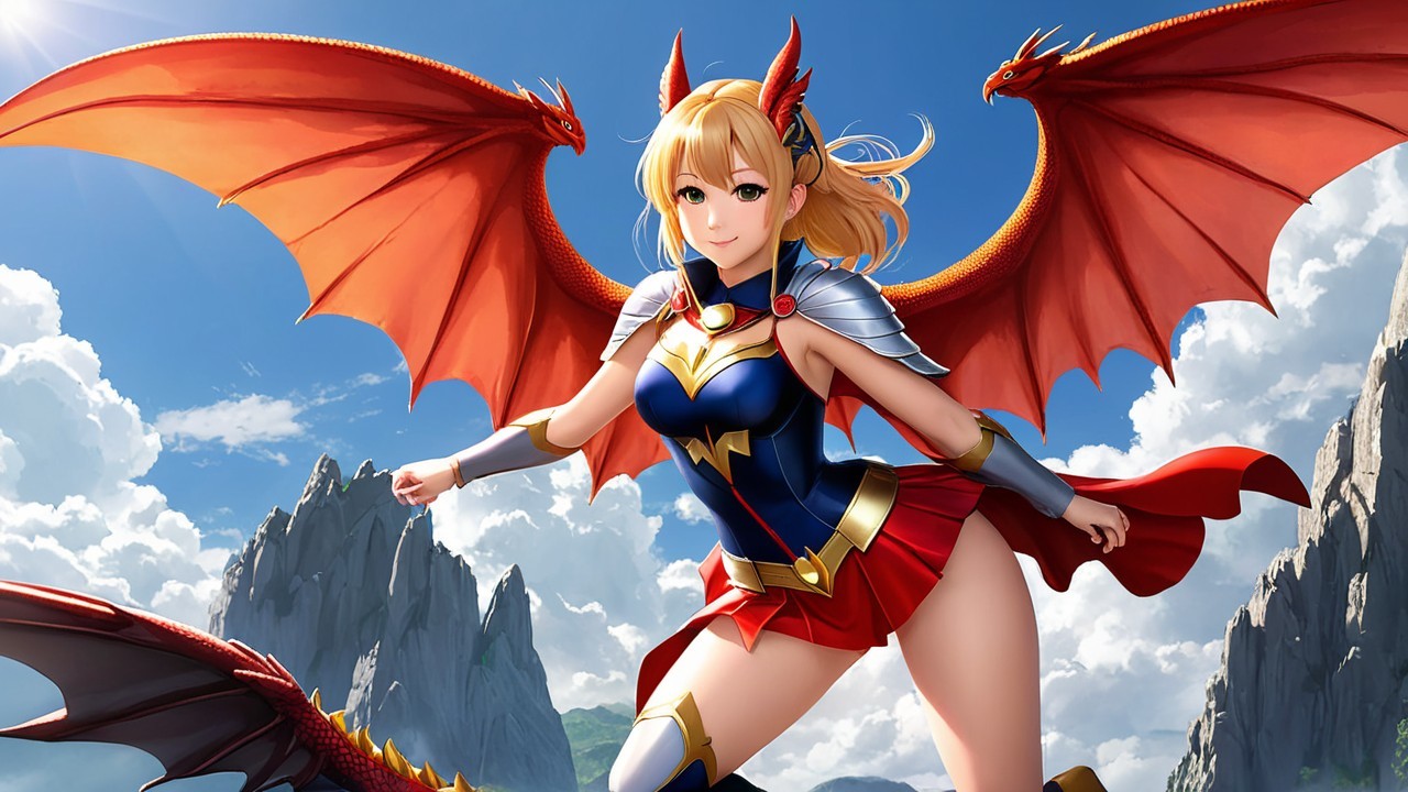 Warrior with Dragon Wings Against Mountain Landscape