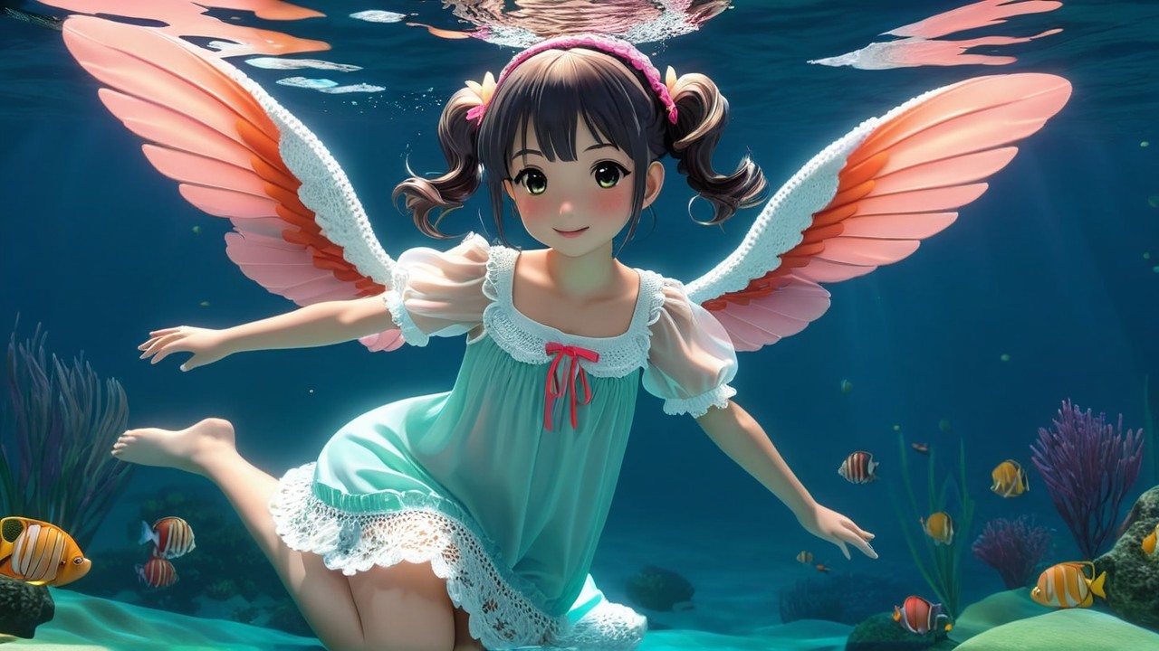 Whimsical Underwater Scene with Girl and Fish