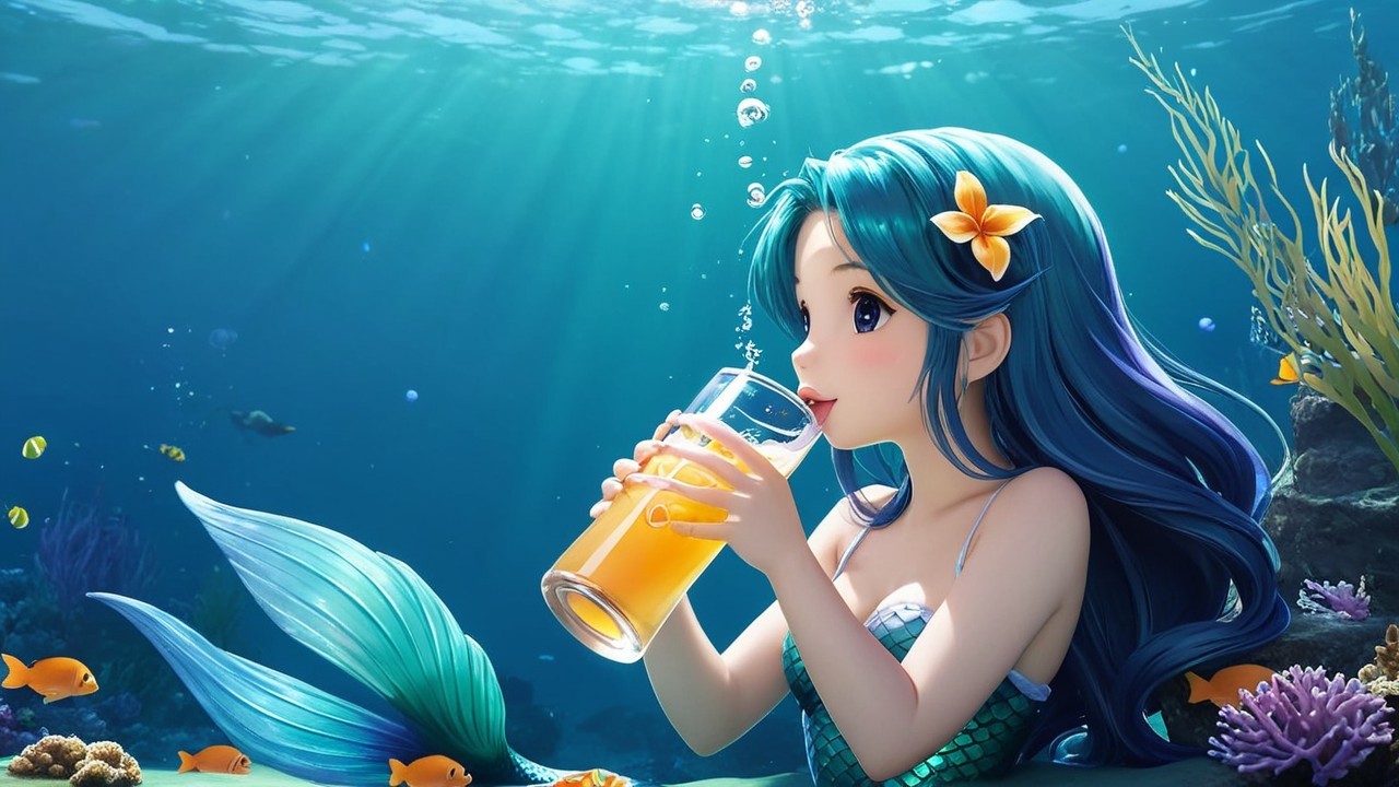 Underwater Scene with Mermaid and Colorful Coral
