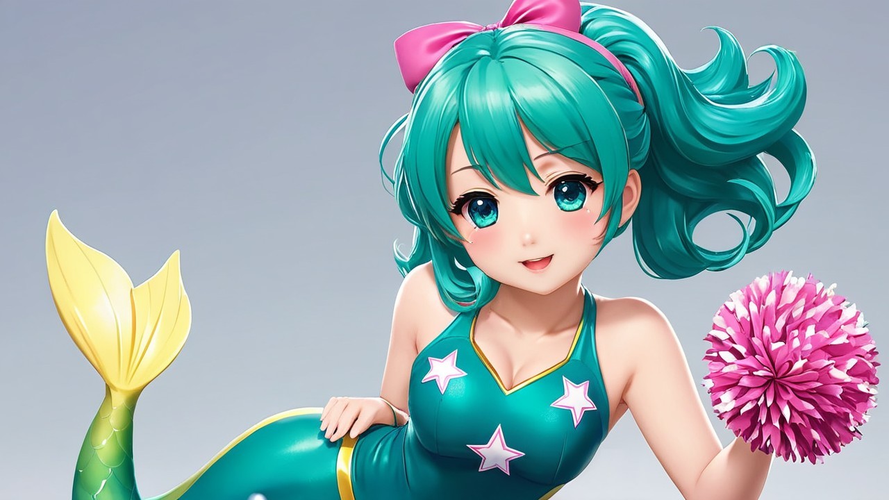 Vibrant Animated Character with Teal Hair and Mermaid Tail