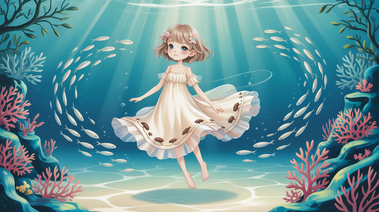 Anime Girl in Cream Dress with Floral Accents