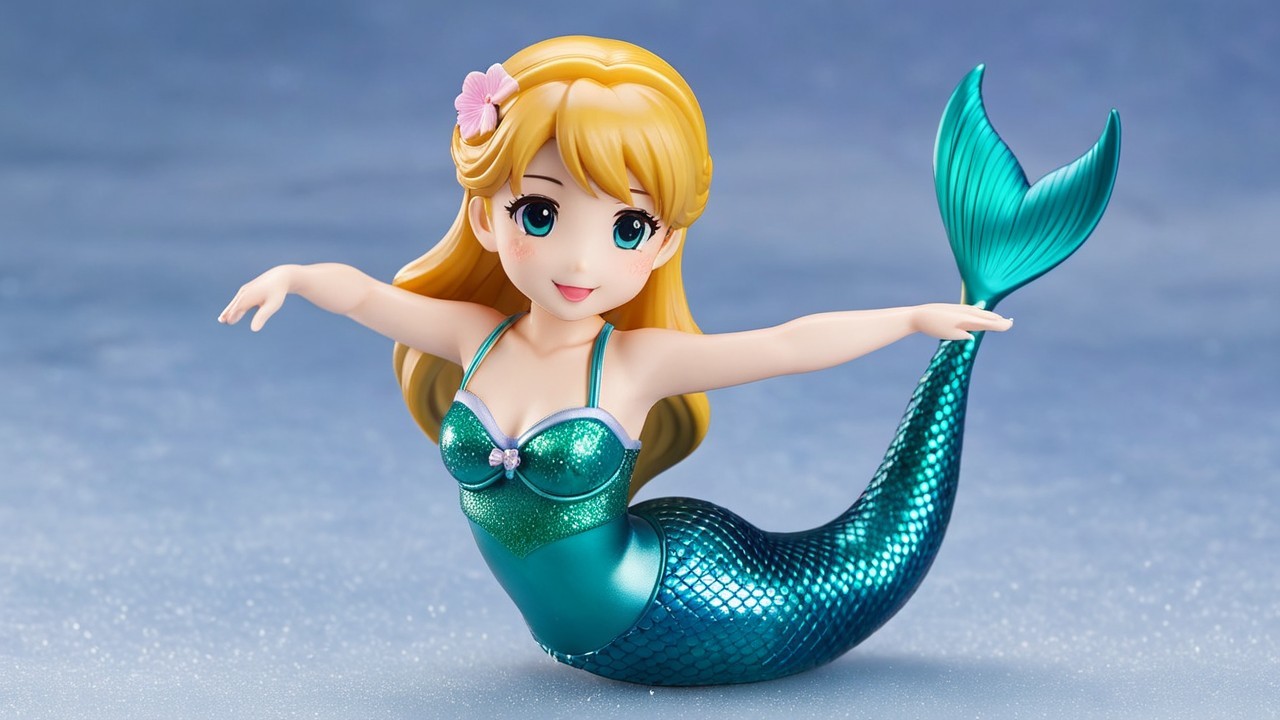 Charming Mermaid Figurine with Flowing Hair and Tail