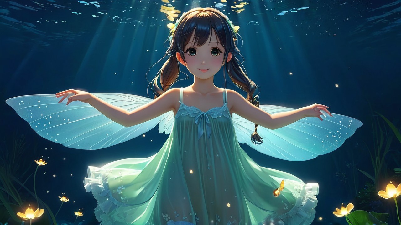 Whimsical Underwater Scene with Butterfly Wings