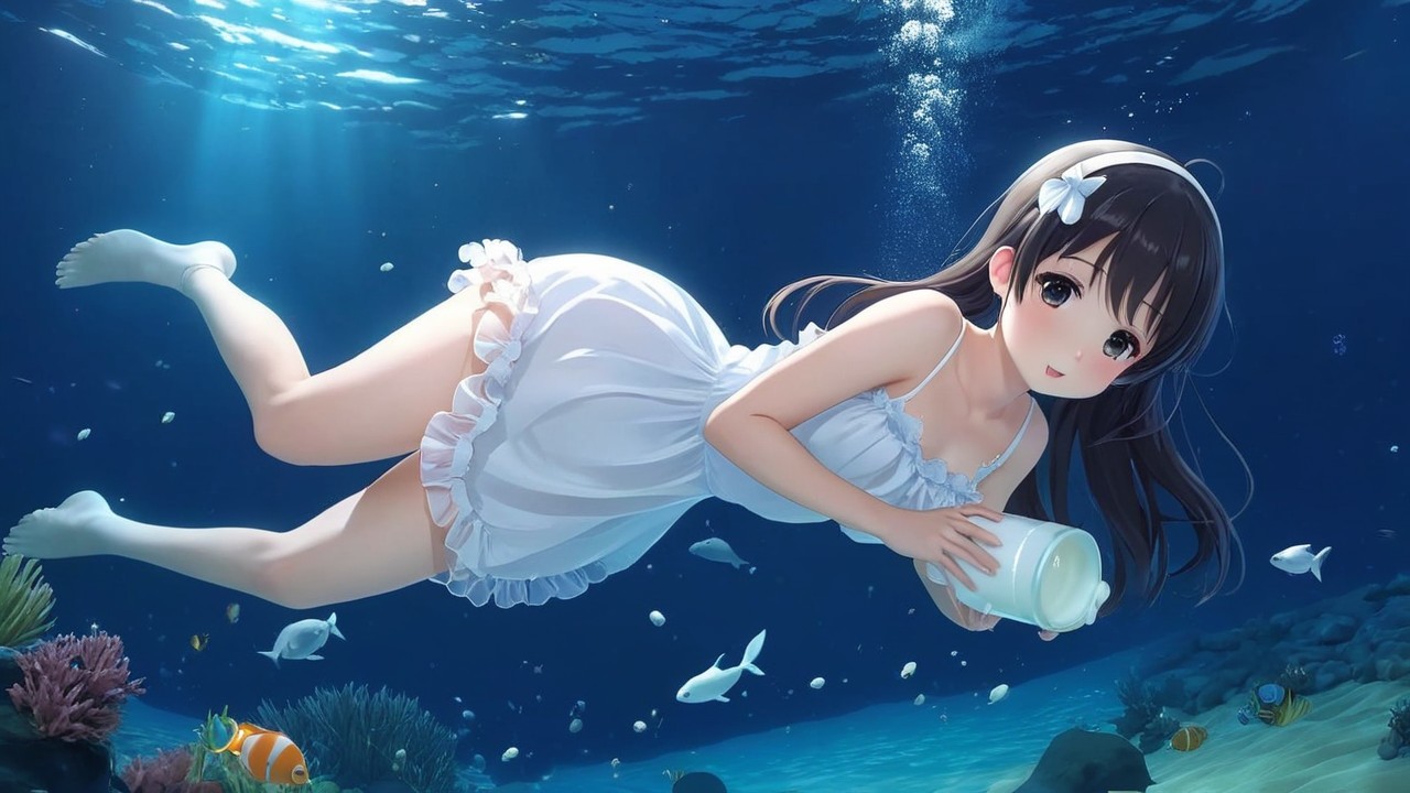 Young girl swimming in vibrant underwater coral scene
