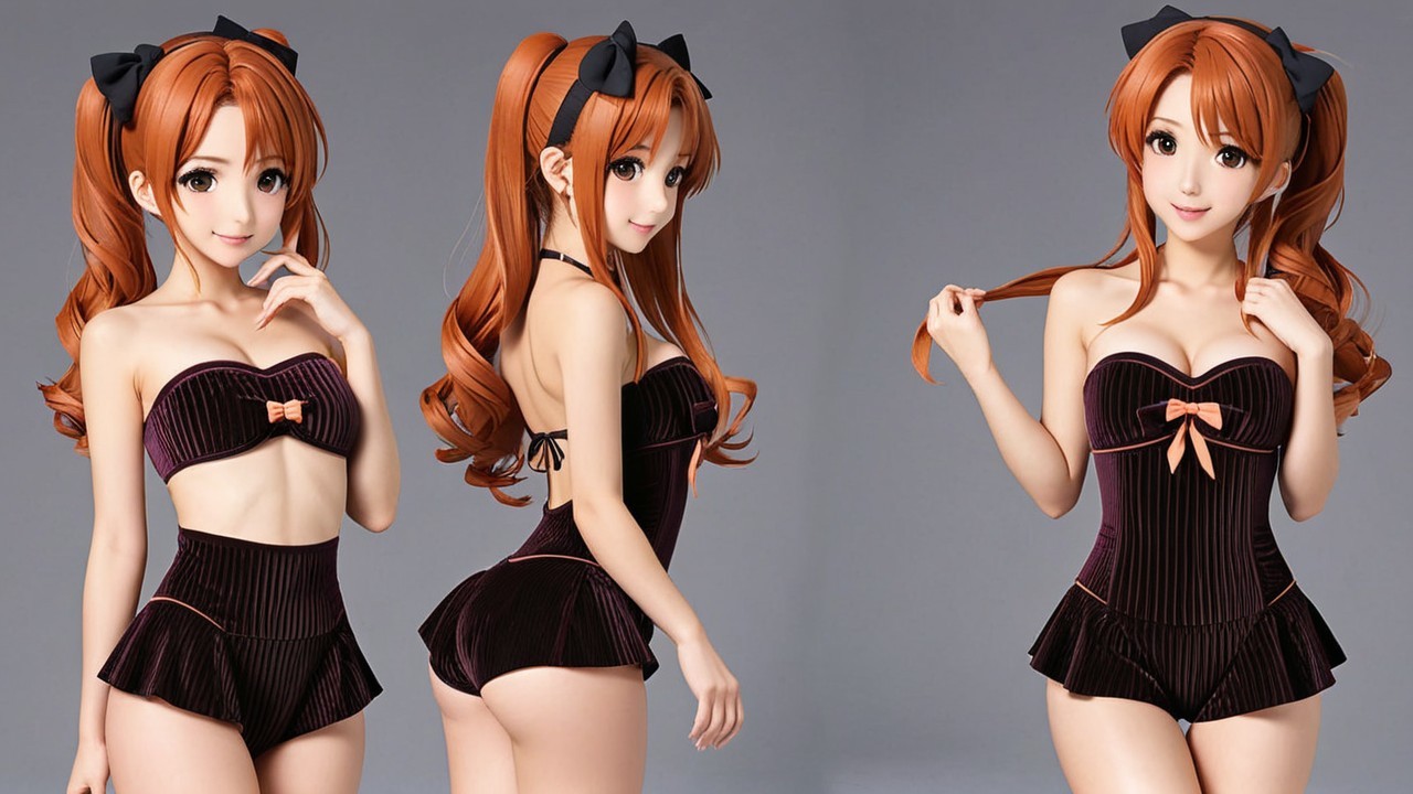 Stylized Character in Vintage Swimsuit with Bow
