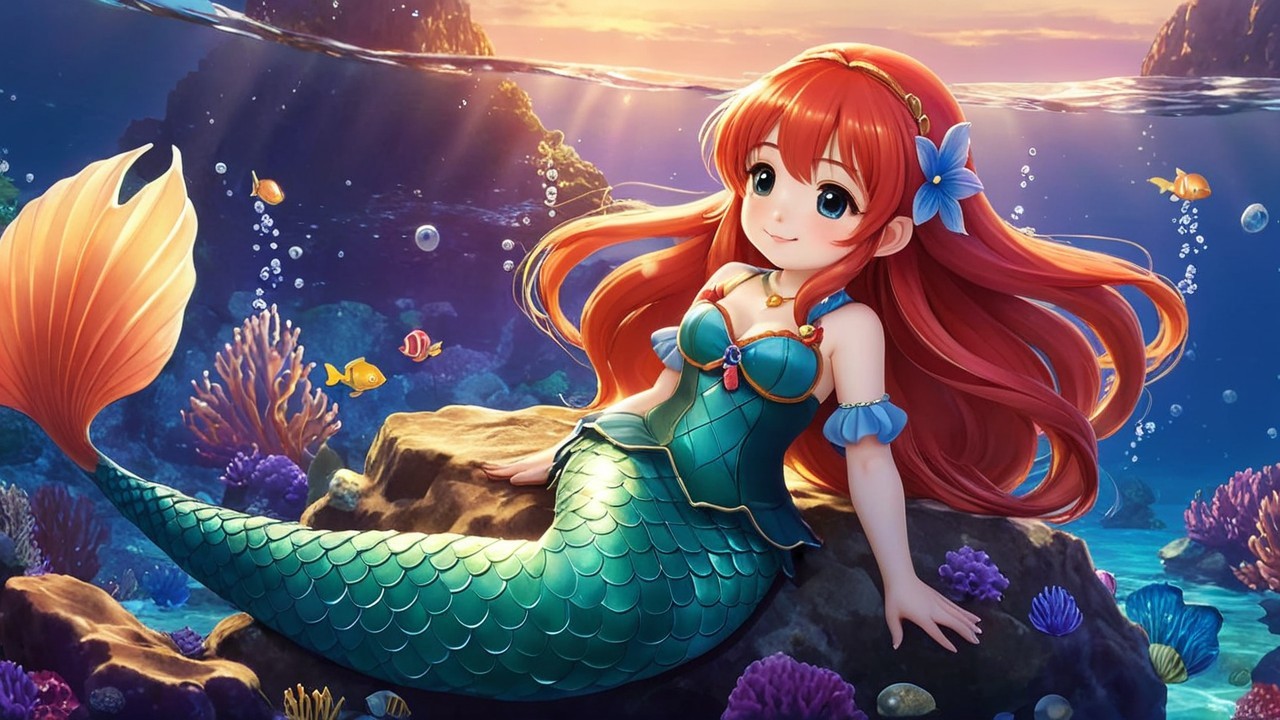 Vibrant Underwater Scene with a Cheerful Mermaid
