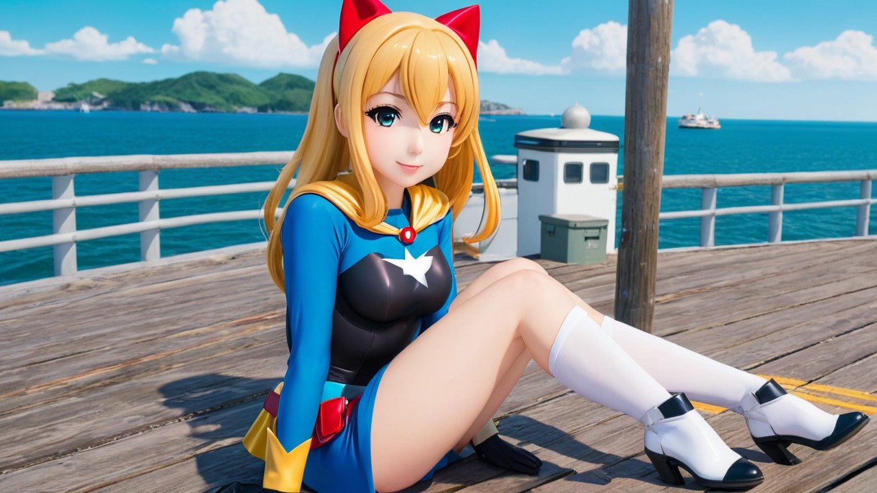 Anime Character on Pier in Superhero Outfit