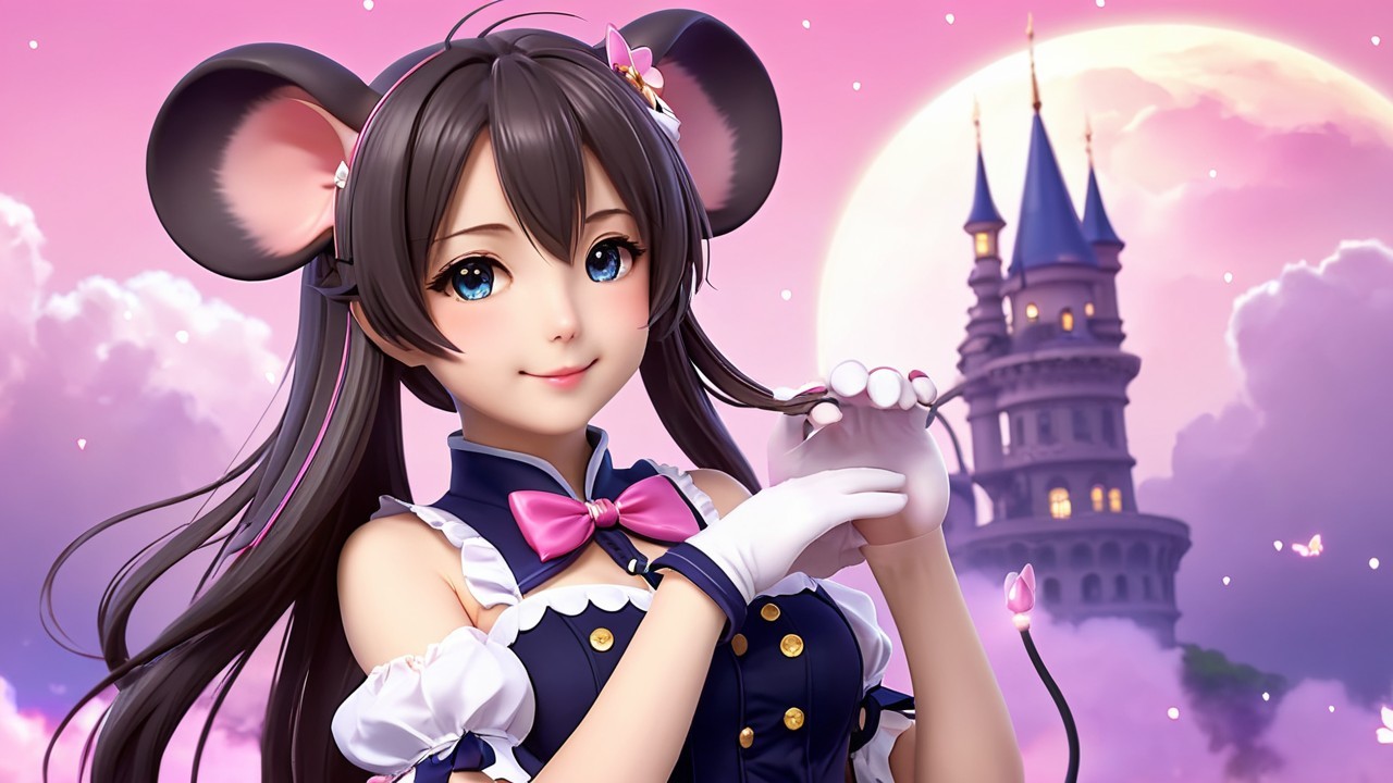 Whimsical Character in Dreamy Landscape with Castle