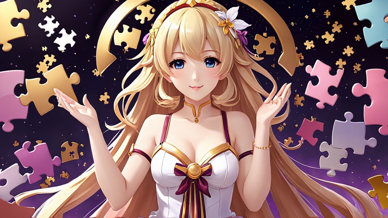 Anime Character with Blonde Hair and Puzzle Pieces