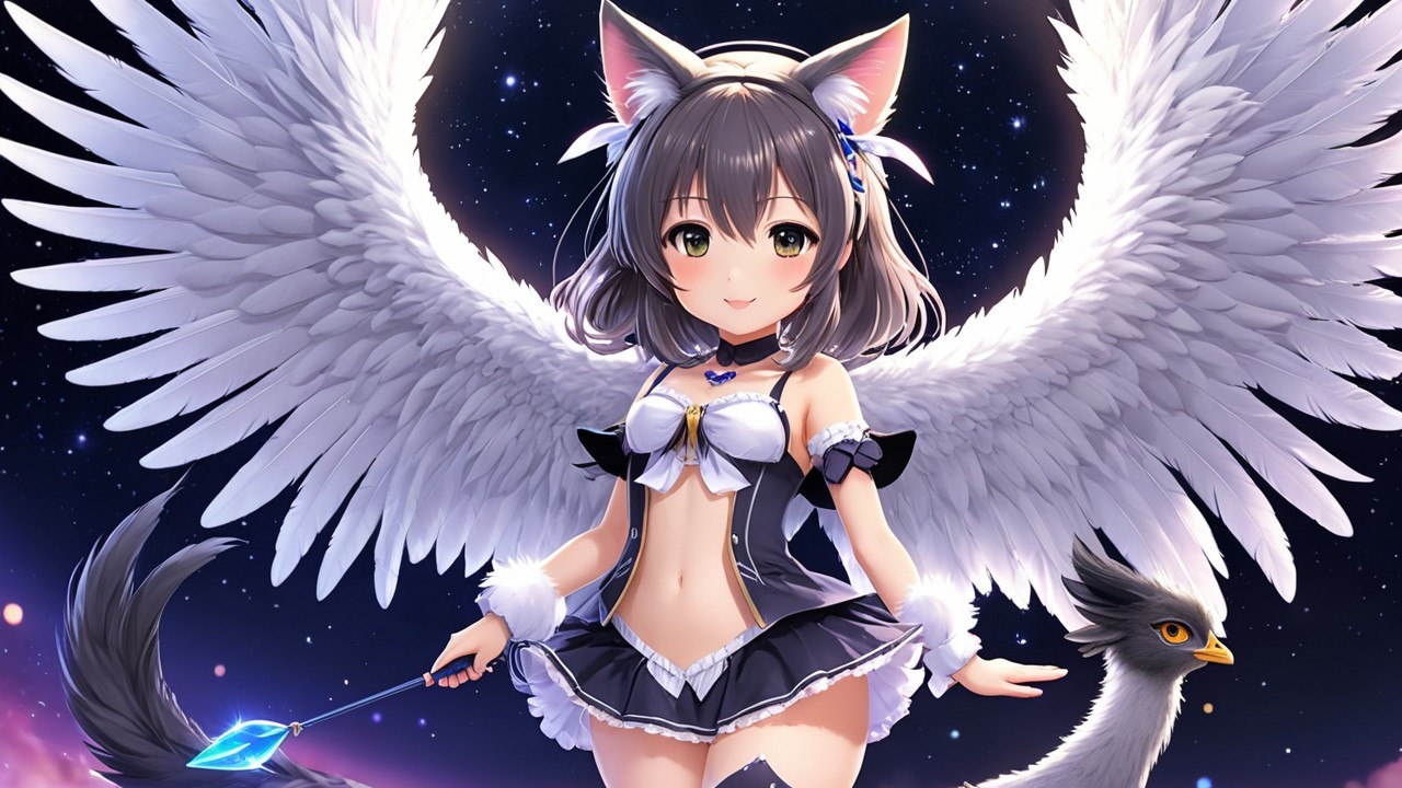 Fantastical Character with Cat Features and Wings