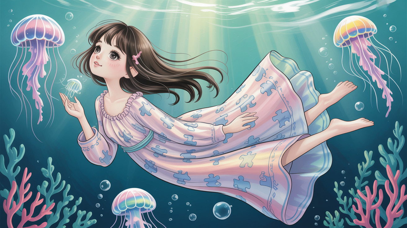 Anime Illustration of a Girl in an Underwater Scene