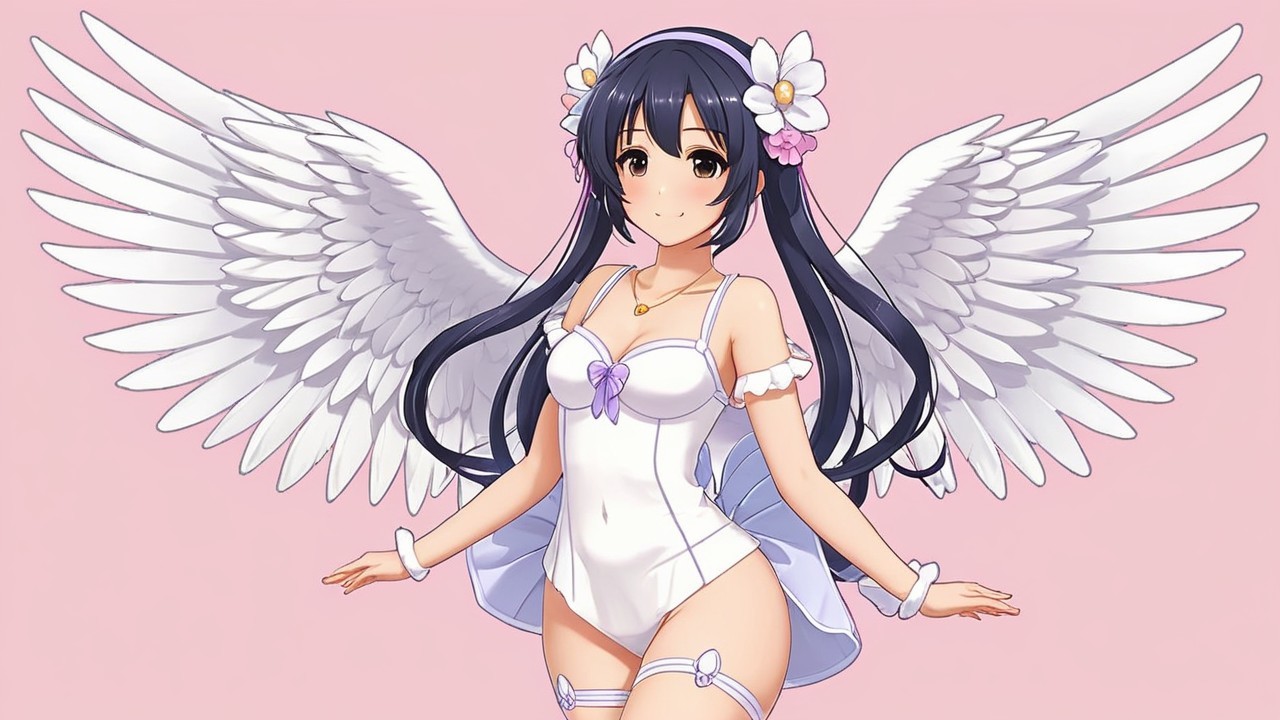 Anime Character with Black Hair and White Wings