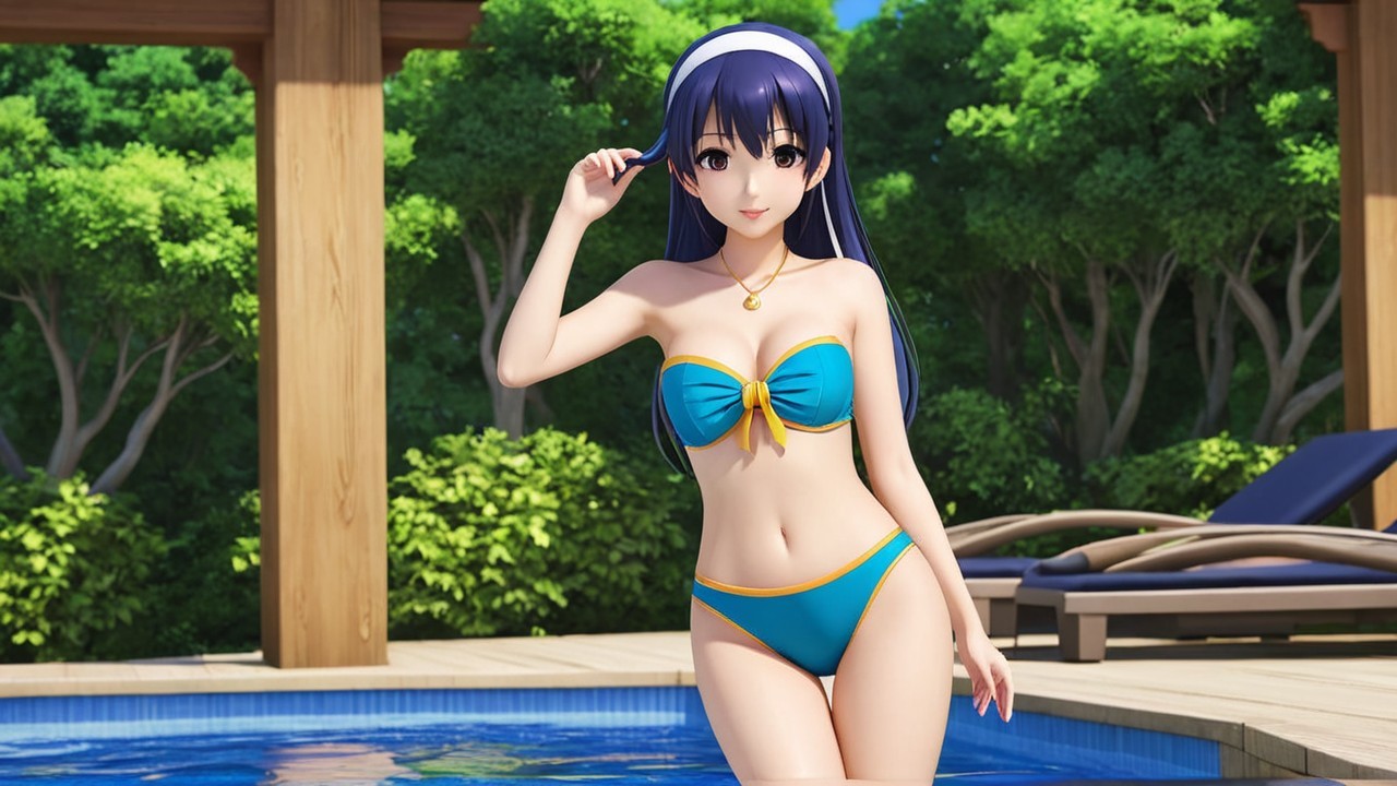 Anime Character by Serene Pool in Bright Bikini