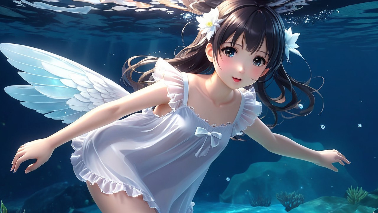 Underwater Scene with Angelic Character and Dress