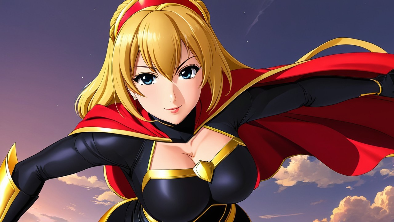 Confident Anime Character in Dynamic Pose at Dusk