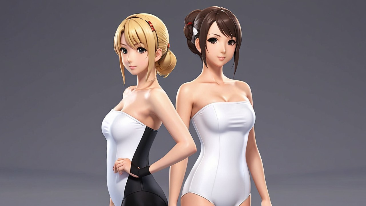 Stylized Female Characters in Swimsuits with Gradient Background