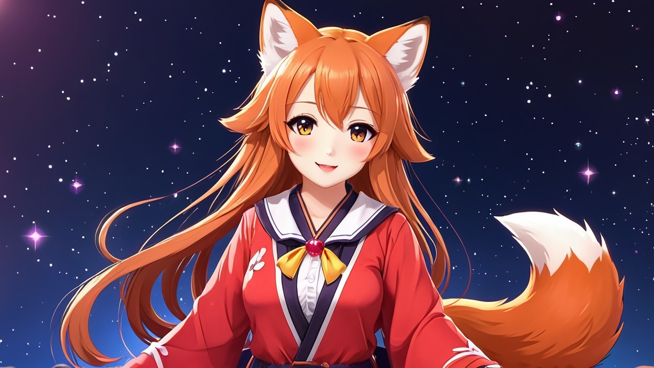 Anime Character with Fox Ears and Bushy Tail