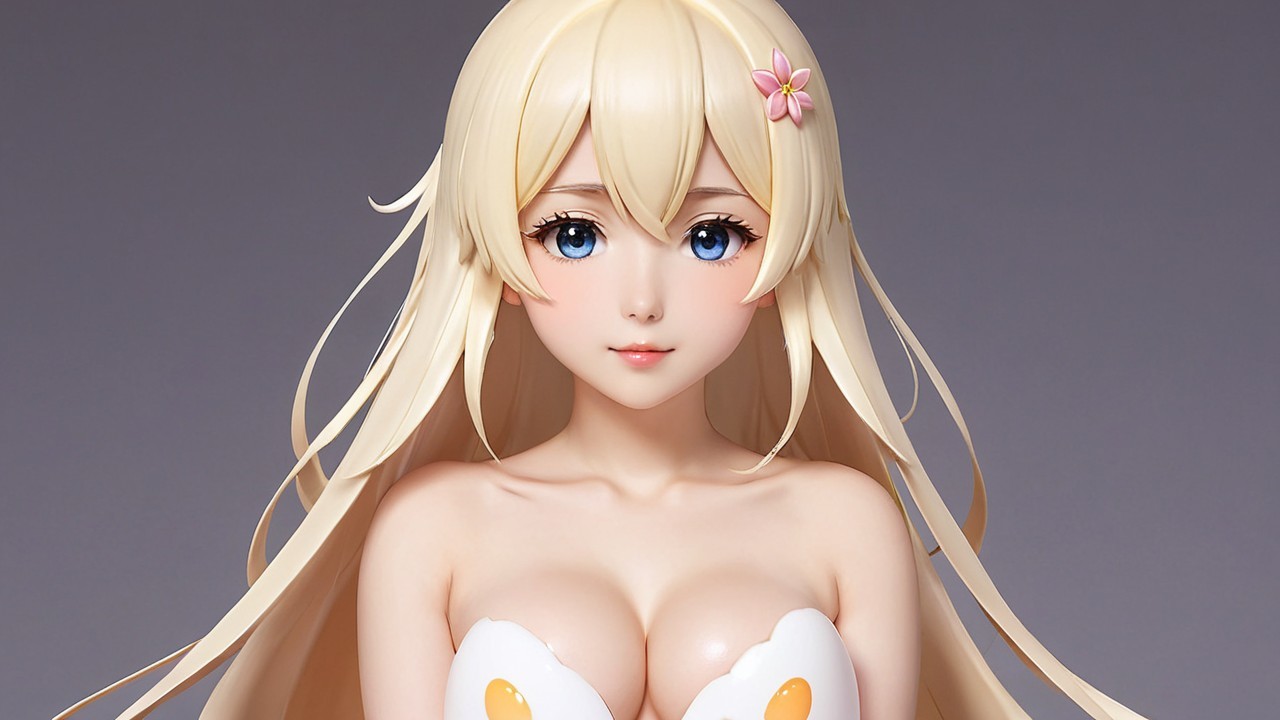 Blonde Character Sculpture with Shell Outfit and Flowers