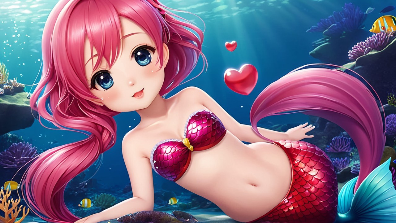 Vibrant Underwater Scene with Cheerful Mermaid
