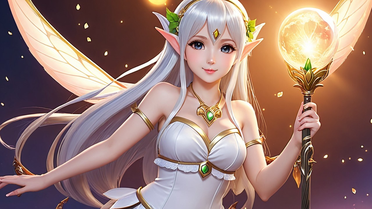 Fantasy Character with Silver Hair and Elegant Wings