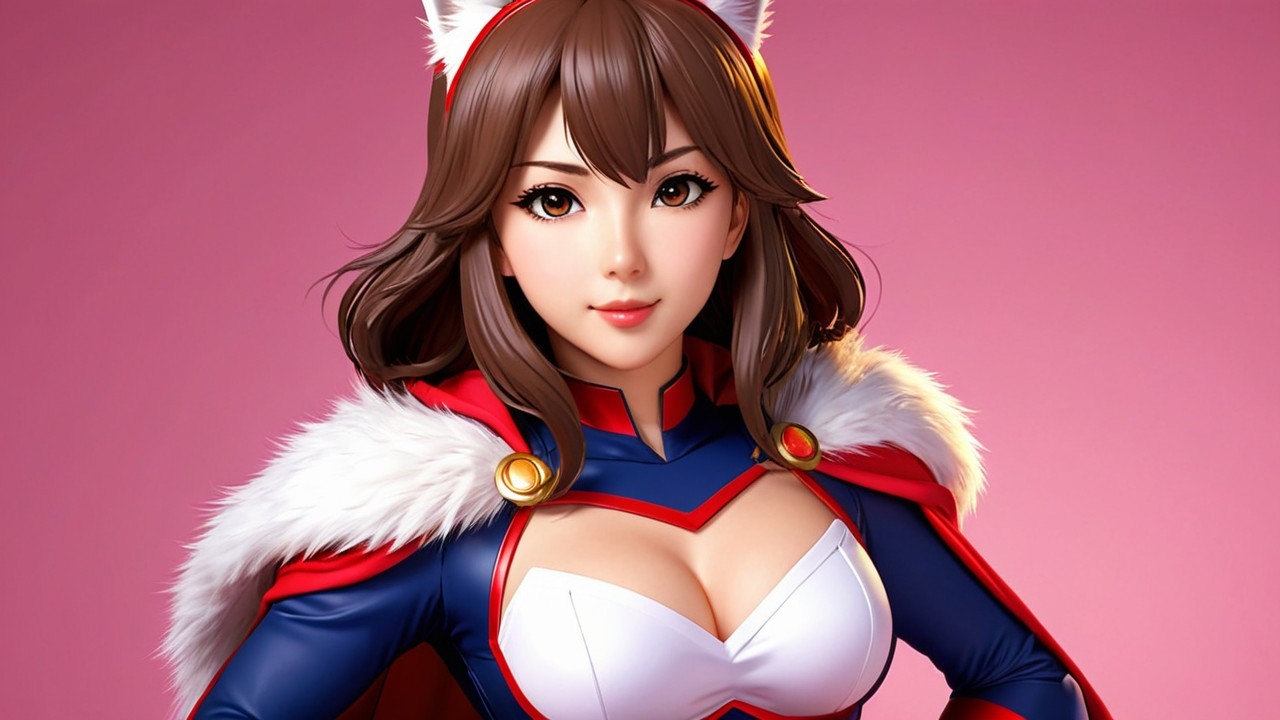 Female superhero character with colorful costume and hood