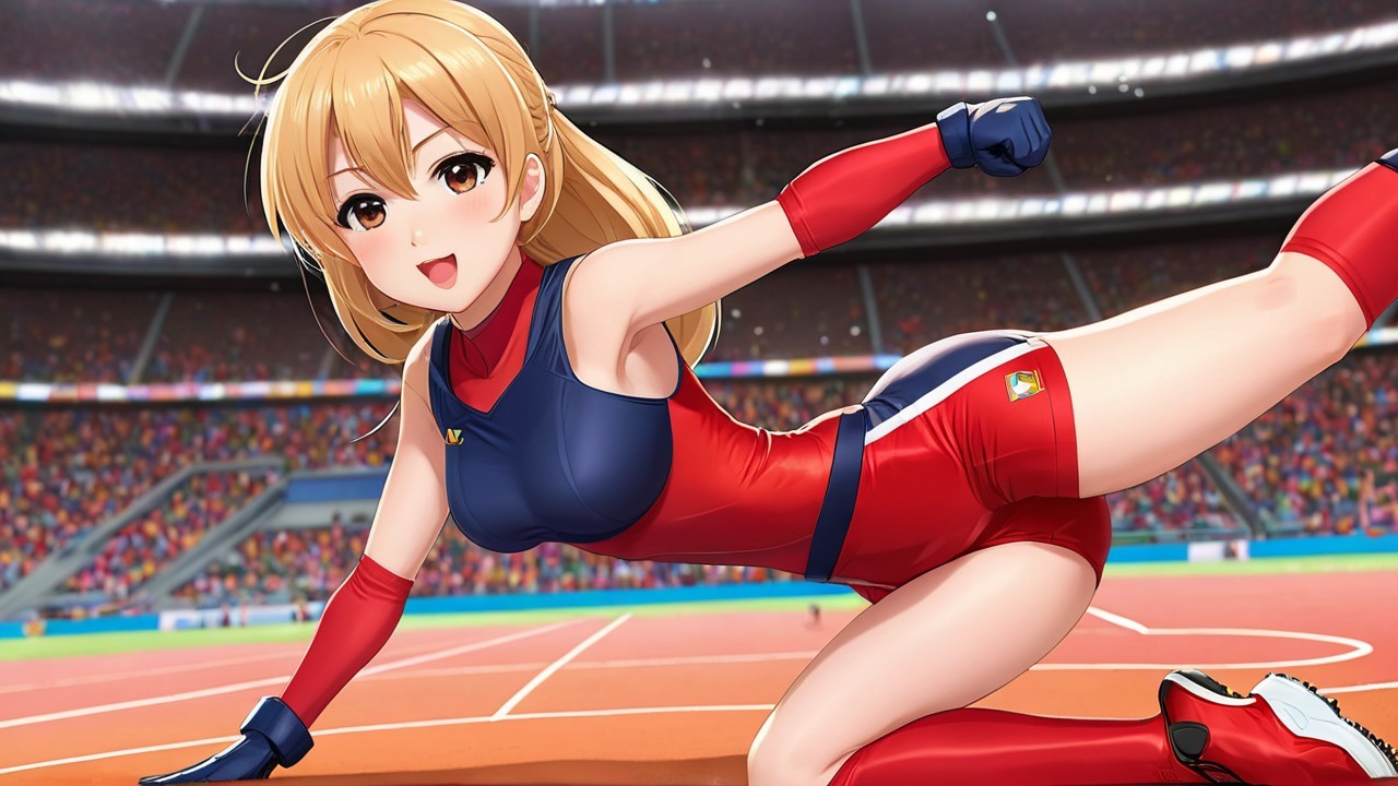 Anime-style illustration of a female athlete on track