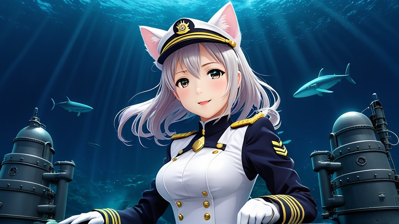 Whimsical Character in Naval Uniform Underwater Scene