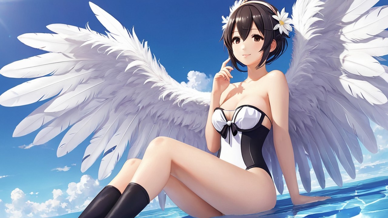 Character with Angelic Wings by the Water Scene