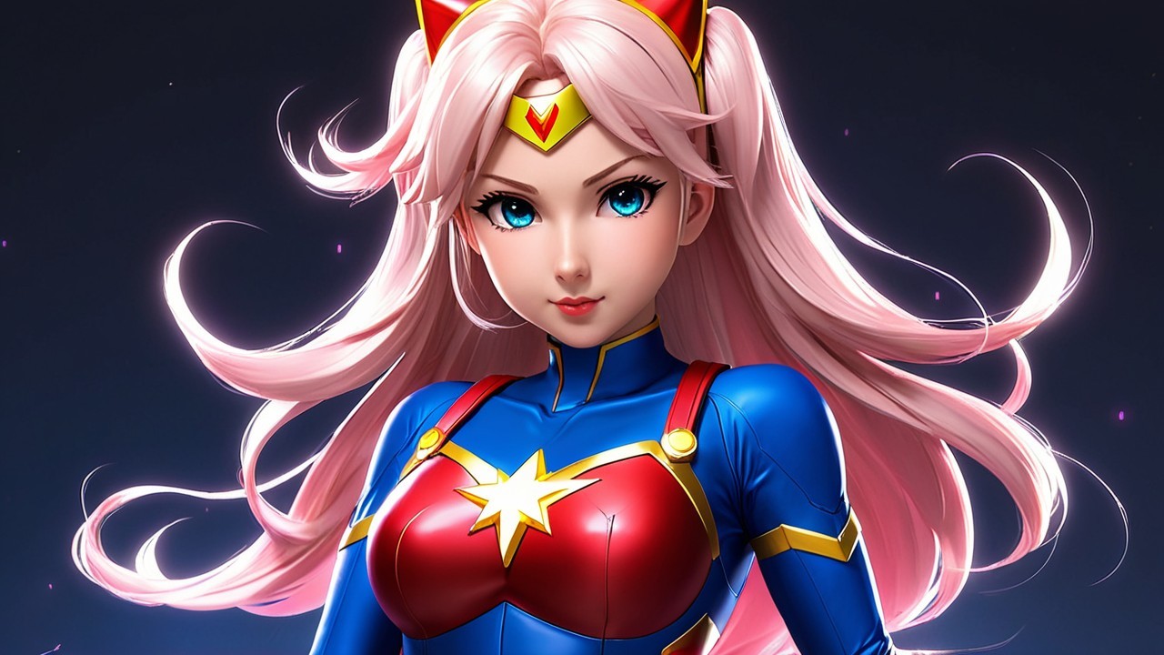 Confident Female Superhero in Vibrant Costume Design