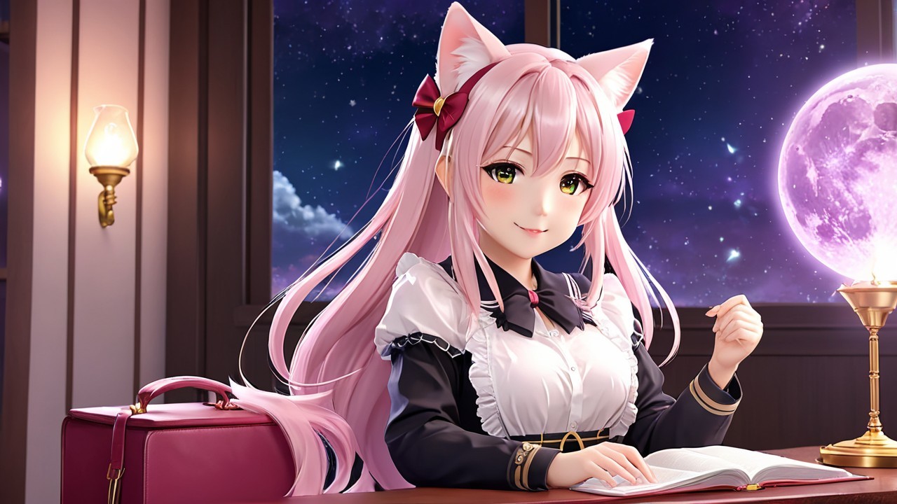 Charming anime character with pink hair and cat ears