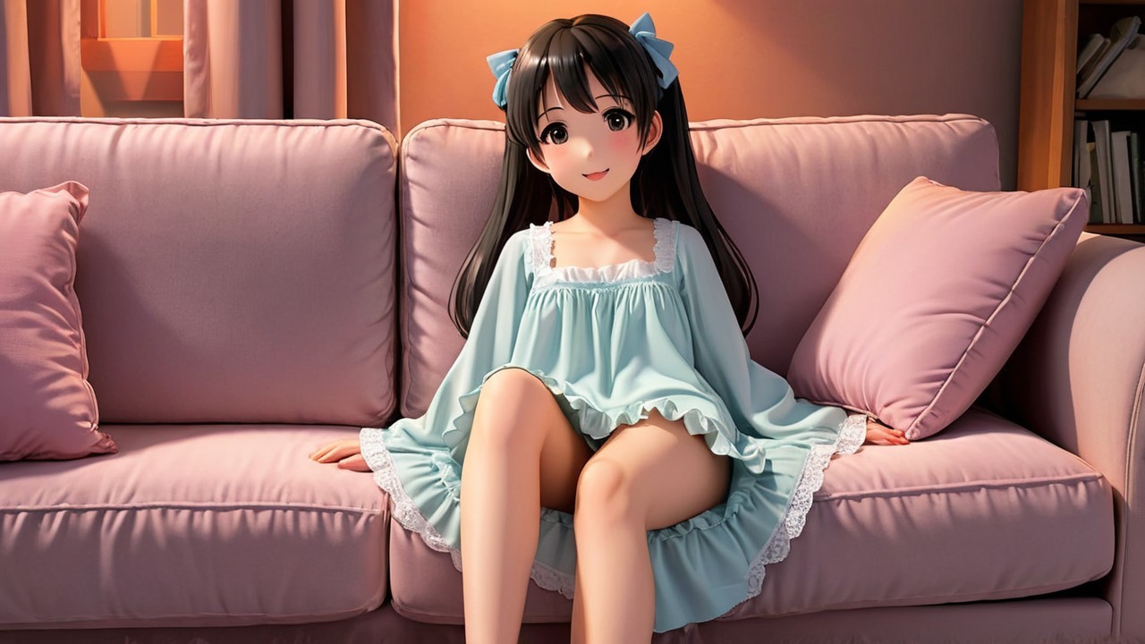 Cozy scene of a woman in a pink sofa setting