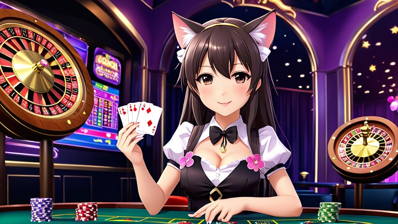 Anime Character with Cat Ears at Casino Table
