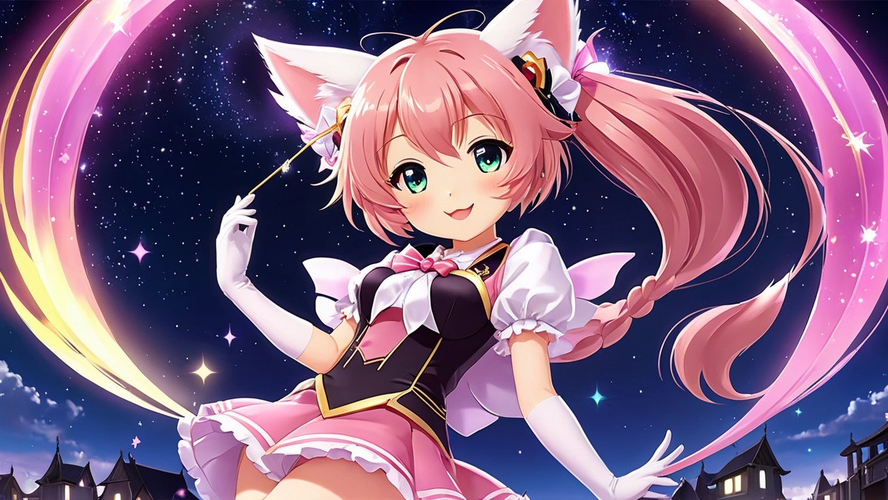 Animated Character with Pink Hair and Cat Features
