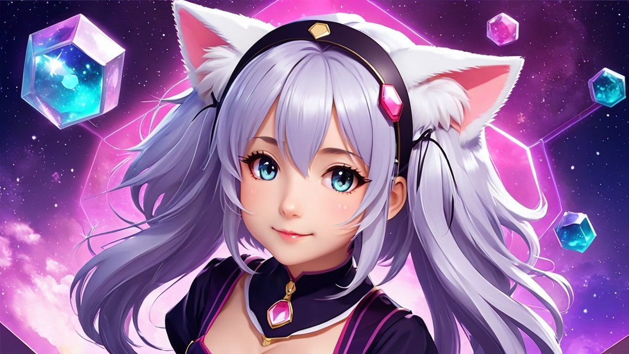 Anime Character with Silver Hair and Cosmic Background