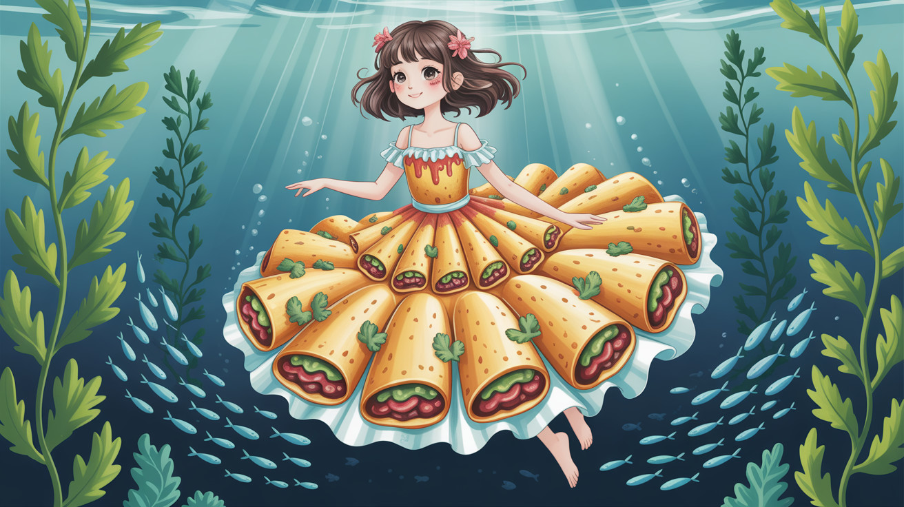 Charming Anime Princess in Underwater Garden Illustration