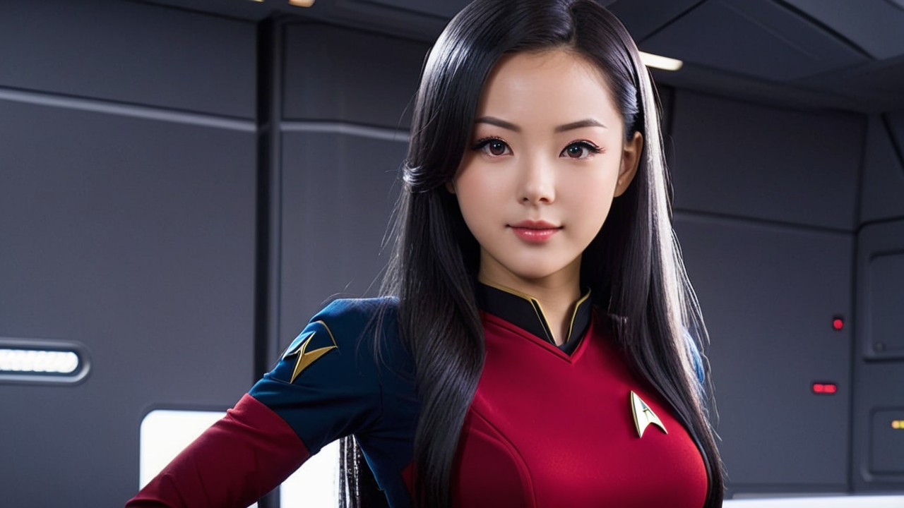 Young Woman in Futuristic Starship Environment