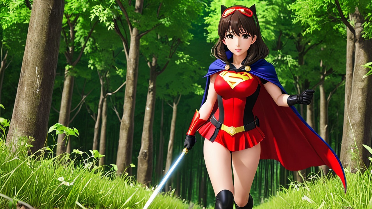Anime Character in Vibrant Forest with Glowing Sword