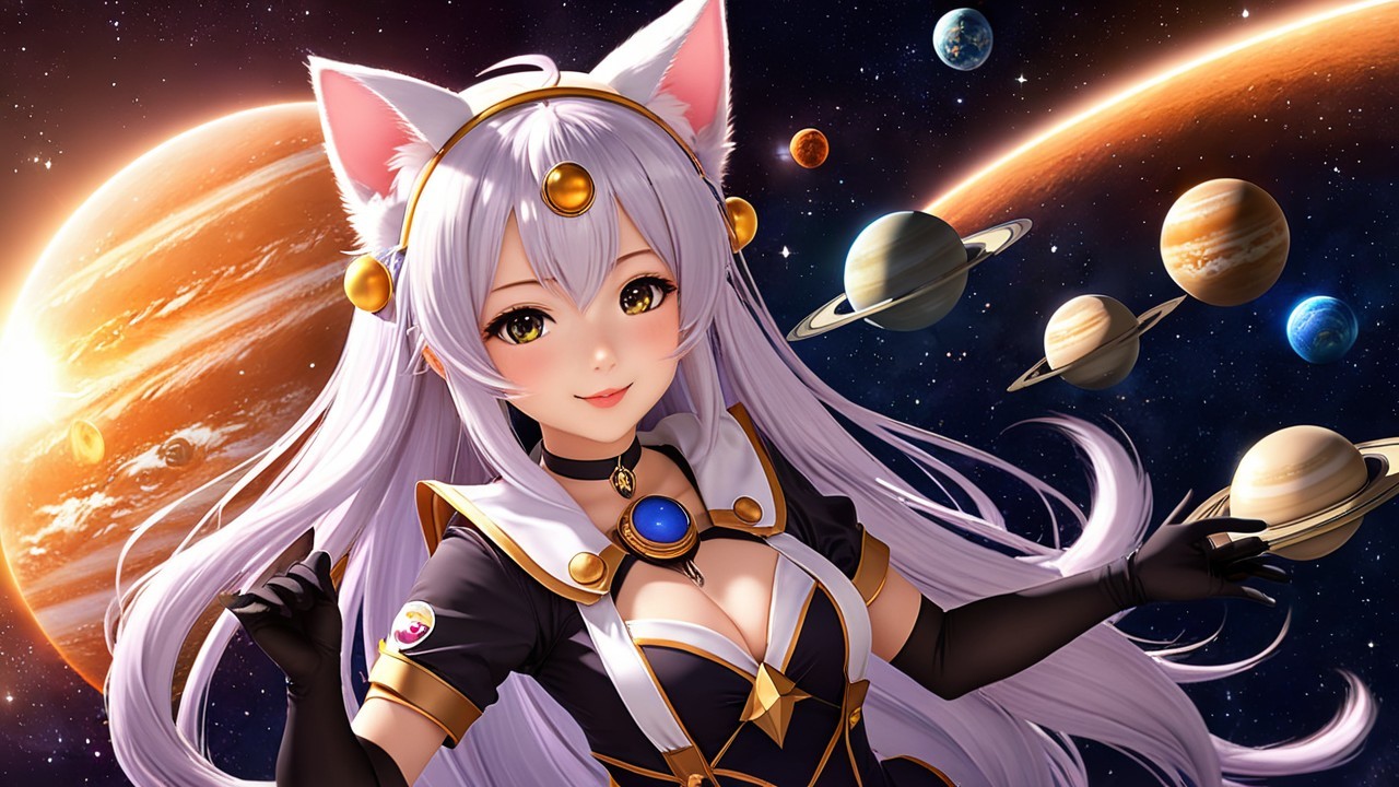 Whimsical Character in Cosmic Fantasy Scene