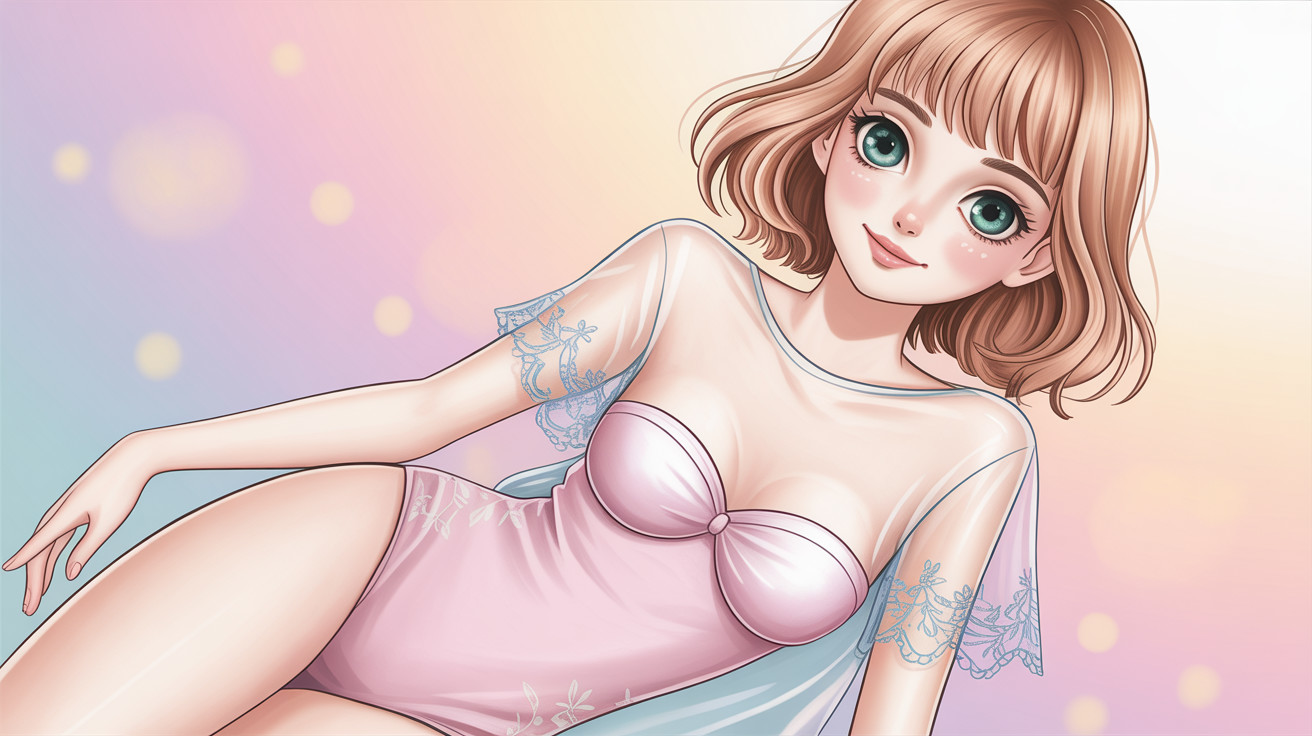 Smiling anime girl with teal eyes and copper hair